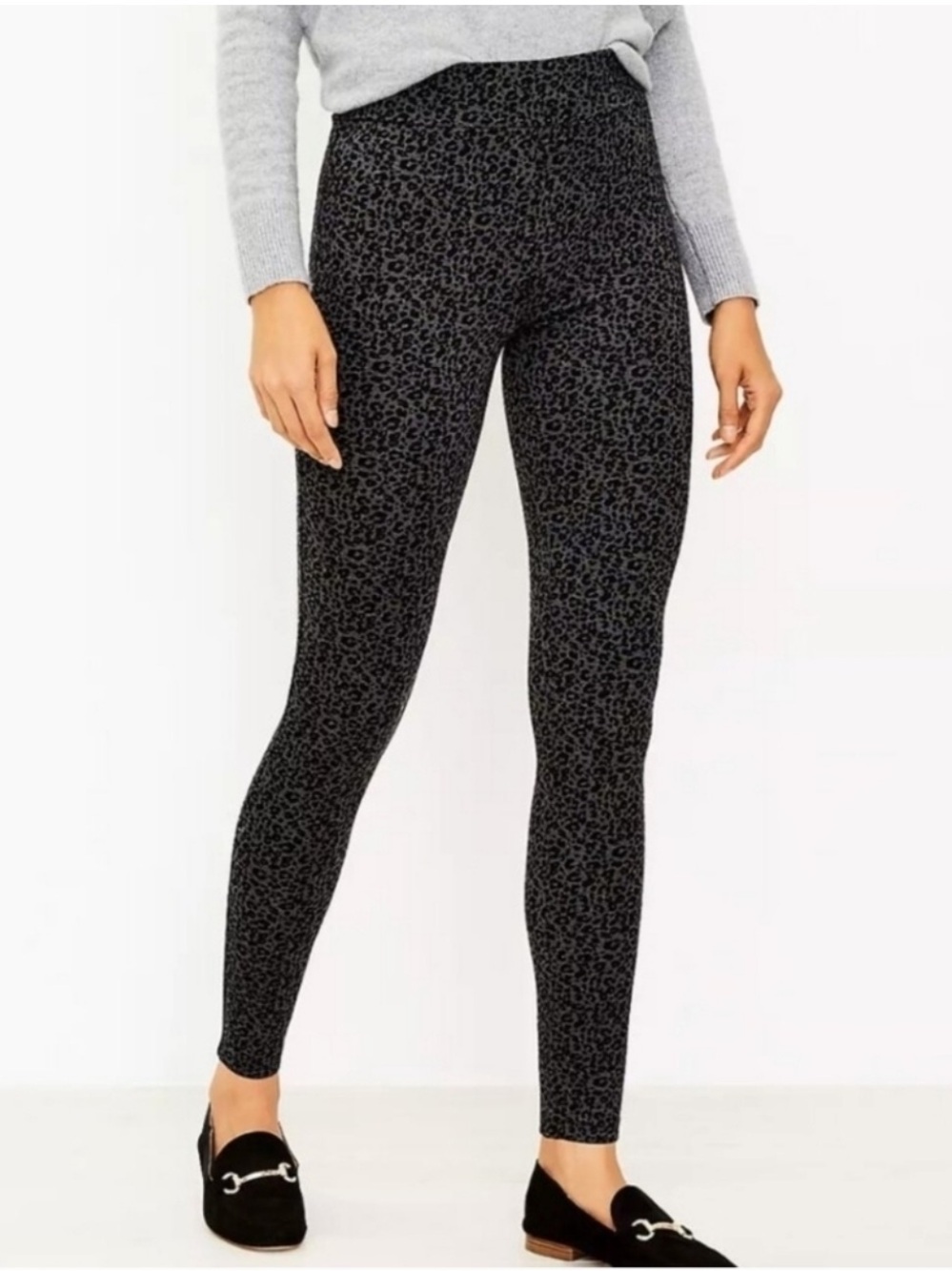 LOFT Leopard Print Ponte High Rise Leggings Black & Gray Large NWT